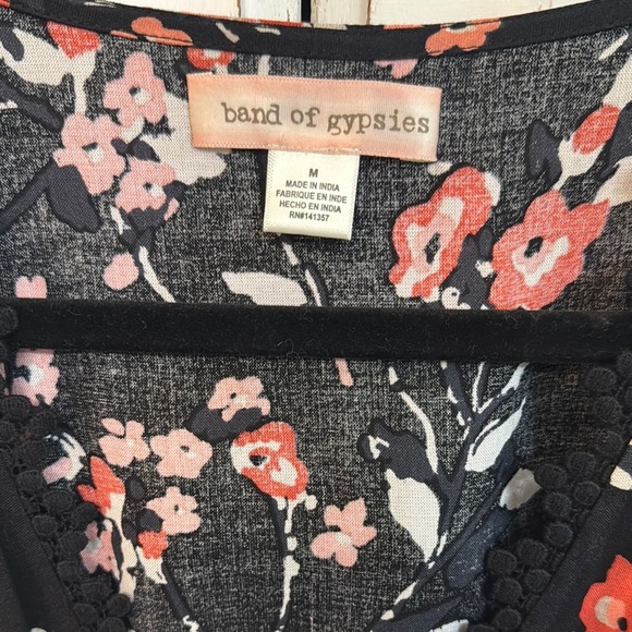 Band of Gypsies Orange and Black Wrap Dress 3/4 Sleeve V-Neck. Size M. Bohemian - Picture 2 of 7